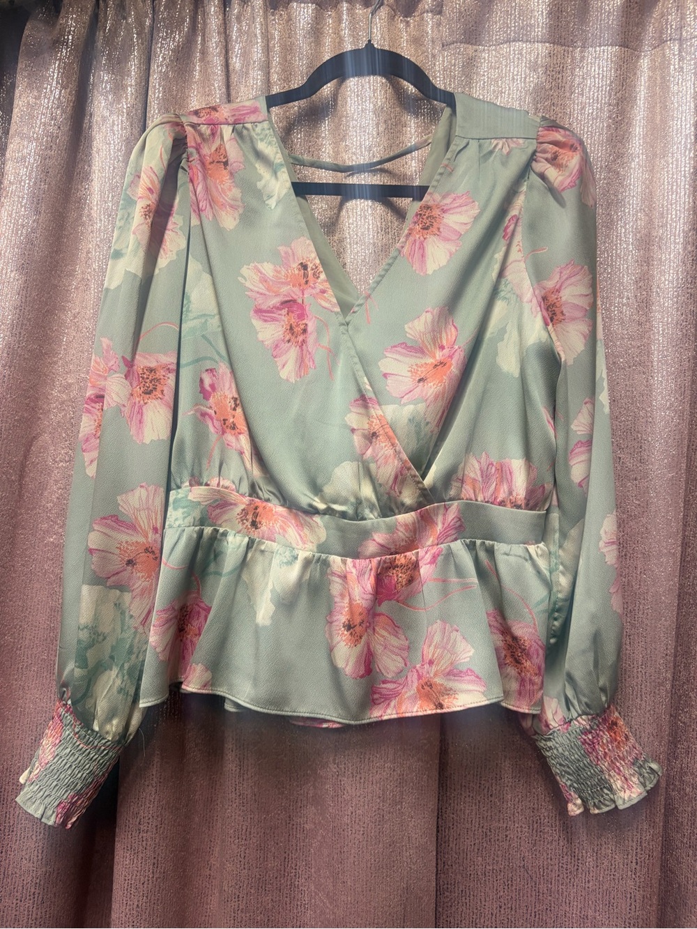 Express Mint Floral Surplice Peplum Blouse